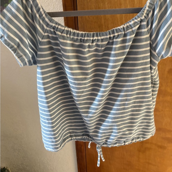 Madewell Blue and White Off-Shoulder Blouse - Picture 3 of 5